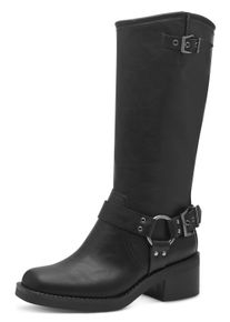 Tamaris Damen Winterstiefel, Gr. 40, schwarz, Lederimitat, unifarben, modisch, Schuhe, Blockabsatz, Bikerstiefel, Langschaftstiefel mit Zierschnallen