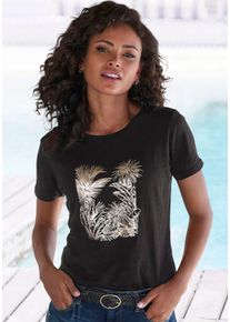 Vivance Damen T-Shirt "mit goldfarben schimmerndem Folienprint", schwarz, modisch, Gr. 36, bedruckt, metallic, Jersey, Obermaterial: 100% Baumwolle,