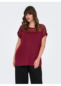 Only CARMAKOMA Damen Spitzenshirt "CARFLAKE LIFE S/S MIX TOP JRS NOOS", rot, modisch, Gr. S, unifarben, Jersey, Obermaterial: 100% Viskose, Shirts