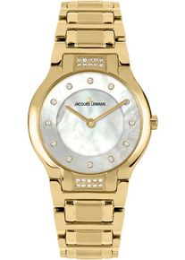 Jacques Lemans Damen Quarzuhr "1-2168F", gold, Armbanduhren, Armbanduhr, Damenuhr, Perlmutt-Zifferblatt, Weißtopas-Steine, Diamant