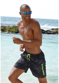 Chiemsee Herren Badeshorts "Esra", schwarz, Gr. S, bedruckt, Polyester, Badehosen, mit Dschungelprint