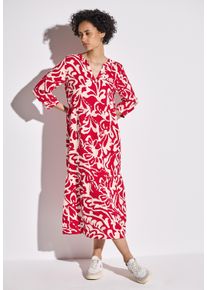 Street One Damen Midikleid, rot, casual, Gr. 44, geblümt, bedruckt, Web, Obermaterial: 100% Leinen, Kleider, mit floralem Muster und Volants