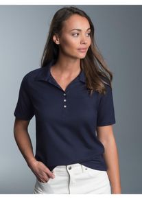 TRIGEMA Damen Poloshirt "TRIGEMA Poloshirt aus Baumwolle mit Kristallsteinen", blau, Basic, Gr. M, 100% Baumwolle, Shirts