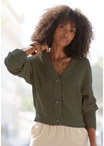 Lascana Damen Strickjacke, grün, casual, Gr. 40, unifarben, Strick, Obermaterial: 100% Baumwolle, Strickjacken, mit V-Neck
