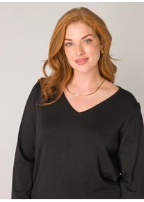 Damen V-Ausschnitt-Pullover "Anine", schwarz, casual, Gr. 48, Base Level Curvy, unifarben, Web, Obermaterial: 80% Viskose, 20% Polyamid, Pullover,