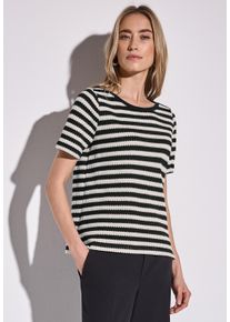 Street One Damen T-Shirt, schwarz, casual, Gr. 42, gestreift, Web, 65% Baumwolle, 35% Polyester, Shirts, mit Rundhalsausschnitt