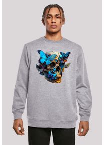 F4NT4STIC Herren Kapuzenpullover "Schmetterling Skull CREW", grau, casual, Gr. 5XL, Obermaterial: 50% Baumwolle, 50% Polyester, Pullover, Print