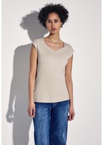 Street One Damen V-Shirt, beige, casual, Gr. 42, unifarben, Web, Stoff, 50% Baumwolle, 50% Modal, Shirts, doppellagig