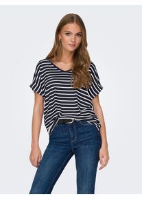 Only Damen V-Shirt "ONLMOSTER V-NECK TOP JRS", blau, modisch, Gr. XS, gestreift, Single Jersey, Obermaterial: 75% Viskose, 20% Polyester, 5%