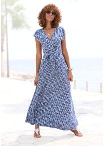 Lascana Damen Maxikleid, blau, modisch, Gr. 40, bedruckt, Single Jersey, Obermaterial: 100% Viskose, Kleider, mit Bindegürtel, Sommerkleid,
