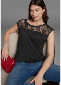 AJC Damen Rundhalsshirt, schwarz, feminin, Gr. 44, unifarben, Single Jersey, Spitze, Obermaterial: 100% Viskose. Spitze: 100% Polyester, Shirts,