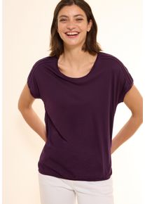 Cecil Damen T-Shirt, lila, casual, Gr. L, unifarben, Jersey, Obermaterial: 50% Baumwolle, 50% Modal, Shirts, mit Schulterdetail