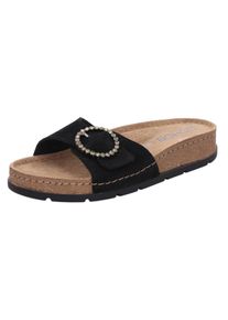 Rohde Damen Pantolette "SOAVE", Gr. 36, schwarz, Veloursleder, klassisch, Schuhe, Sommerschuh, Schlappen, Strandschuh mit Zierschnalle und