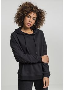 Urban Classics Damen Rundhalspullover "Urban Classics Damen Ladies Laced-Up Hoody", schwarz, casual, Gr. S, unifarben, 80% Baumwolle, 20% Polyester,