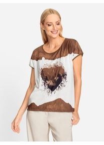 Heine Damen Rundhalsshirt "Druck-Shirt", braun, Gr. 42, gemustert, 95% Polyester, 5% Elasthan, Besatz:100% Baumwolle, Shirts