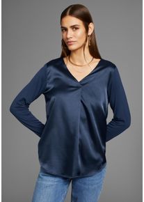 HECHTER PARIS Damen Shirtbluse, blau, feminin, Gr. 34, Obermaterial Rückenteil: 95% Viskose, 5% Elasthan. Satin: 100% Polyester, Blusen, mit