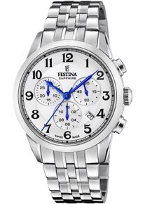 Festina Herren Chronograph "Swiss Made Collection", silber, Armbanduhren, Armbanduhr, Quarzuhr, Herrenuhr, Stoppfunktion, Swiss Made