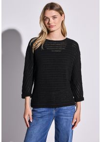 Street One Damen 3/4-Arm-Shirt, schwarz, casual, Gr. 44, unifarben, Web, 88% Baumwolle, 12% Polyester, Shirts, mit U-Boot-Ausschnitt