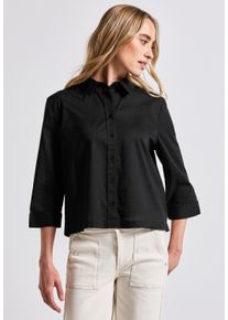 Street One Damen Hemdbluse, schwarz, casual, Gr. 36, unifarben, Web, 100% Baumwolle, Blusen, mit 3/4 Ärmeln