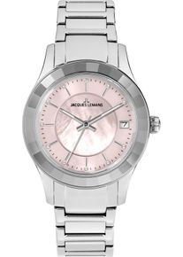 Jacques Lemans Damen Quarzuhr "Venice"silberfarben, rosa, Armbanduhren, Armbanduhr, Damenuhr, Edelstahlarmband, Perlmutt-Zifferblatt, Datum