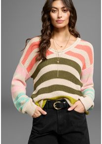 Laura Scott Damen Strickpullover, bunt, casual, Gr. 36, gestreift, geringelt, Grobstrick, Obermaterial: 50% Baumwolle, 50% Polyacryl, Pullover, mit