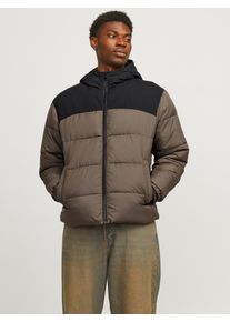Jack & Jones JACK & JONES Herren Steppjacke "JJMOON HOOD PUFFER", braun, modisch, Gr. S, colorblocking, Web, Obermaterial: 100% Polyester, Jacken