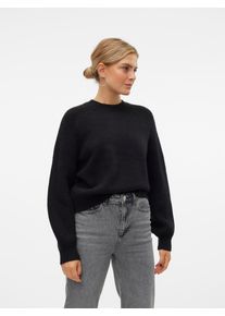 Véro Moda VERO MODA Damen Rundhalspullover "VMENYA LS O-NECK PULLOVER BOO", schwarz, modisch, Gr. L, unifarben, Strick, Rippstrick, Obermaterial: 57%