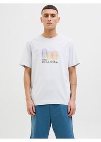 Jack & Jones JACK & JONES Herren Print-Shirt "JCOCALMA TEE SS CREW NECK FST", grau, modisch, Gr. XXL, bedruckt, Jersey, Obermaterial: 100% Baumwolle, Shirts, mit