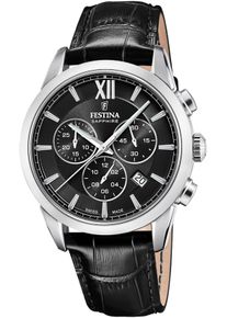 Festina Herren Chronograph "Swiss Made Collection", schwarz, Armbanduhren, Armbanduhr, Quarzuhr, Herrenuhr, Lederarmband, Saphirglas, Swiss Made