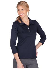 TRIGEMA Damen Poloshirt "TRIGEMA Poloshirt mit Kristallsteinen", blau, elegant, Gr. M, 95% Baumwolle, 5% Elastan, Shirts