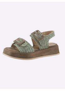 Heine Damen Sandalette, Gr. 36, grün, Leder, Veloursleder, Veloursleder, modisch, Schuhe