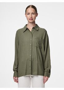 Pieces Damen Hemdbluse "PCPIA LS LOOSE SHIRT WVN NOOS", grün, modisch, Gr. L, unifarben, Web, Obermaterial: 70% Viskose, 30% Leinen, Blusen, mit