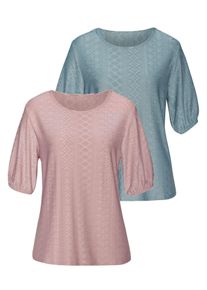 Vivance Damen Kurzarmshirt "mit Lochstickerei", bunt, modisch, Gr. 36, unifarben, Stoff, Obermaterial: 97% Polyester (REPREVE), 3% Elasthan, Shirts,