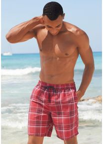 H.I.S. H.I.S Herren Badeshorts "Karo", rot, Gr. M, kariert, Microfaser, Polyester, Microfaser, Badehosen, mit kontrastfarbiger Kordel
