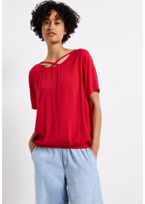 Street One Damen Shirtbluse, rot, casual, Gr. 38, unifarben, Web, Obermaterial: 100% Viskose, Blusen, mit Bänderdetail