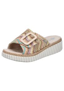 Rieker Damen Keilpantolette, Gr. 42, bunt, Bast, Flechtoptik, klassisch, Schuhe, Sommerschuh, Strandschuh, Hausschuh mit praktischem Klettverschluss