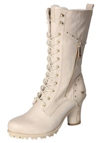 Mustang Shoes Damen Winterstiefel, Gr. 41, beige, Lederimitat, unifarben, modisch, Schuhe, Absatzstiefel, Profilsohle, mit zusätzlichem