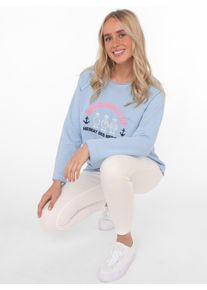 Zwillingsherz Damen Sweatshirt ""Meeresglück"", blau, modisch, Gr. LXL, unifarben mit Farbeinsatz, Sweatware, Obermaterial: 50% Baumwolle, 50%