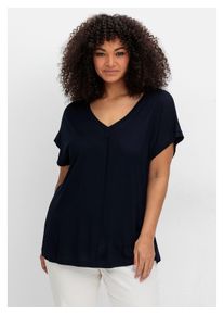 sheego Damen T-Shirt "Große Größen", blau, casual, Gr. 52, unifarben, Obermaterial: 100% Viskose (LENZING ECOVERO), Shirts, mit V-Ausschnitt und
