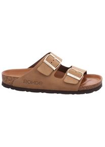 Rohde Damen Pantolette "Alba", Gr. 43, beige, Leder, klassisch, Schuhe, Keilabsatz, Sommerschuh, Hausschuh mit zwei Schnallenverschlüsse