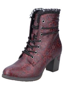 Rieker Damen Winterstiefelette, Gr. 40, rot, Lederimitat, geblümt, modisch, Schuhe, Schnürstiefelette, Reißverschluss-Boots, Blockabsatz, Blumenprint