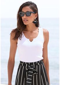 Lascana Damen Ripptanktop, weiß, modisch, Gr. 32, unifarben, Rippware, Obermaterial: 95% Viskose, 5% Elasthan, Tops, mit kleinem V-Ausschnitt,