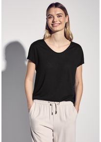 Street One Damen T-Shirt, schwarz, casual, Gr. 38, unifarben, Stoff, 80% Polyester, 20% Viskose, Shirts, mit abgerundetem V-Ausschnitt