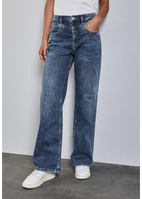 Street One Damen Weite Jeansmid blau random, casual, Gr. 33, unifarben, Denim/Jeans, Obermaterial: 85% Baumwolle, 9% Polyester, 4% Elastomultiester,