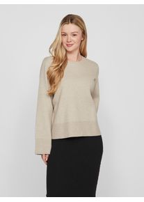 Vila Damen Rundhalspullover "VICASSIE O-NECK L/S KNIT TOP - NOOS", beige, modisch, Gr. XL, unifarben, meliert, Strick, Feinstrick, Obermaterial: 50%