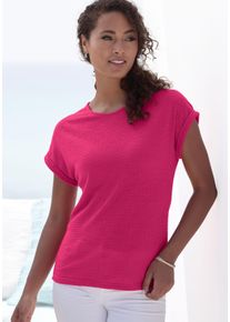 Vivance Damen T-Shirt "aus bügelfreiem Strukturstrick", orange, Basic, Gr. 32, Strukturmuster, unifarben, Strick, Obermaterial: 65% Polyester