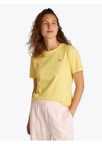 Tommy Hilfiger Damen T-Shirt "REG CONTRAST FLAG SS TEE"citronella, casual, Gr. S, unifarben, Single Jersey, Obermaterial: 100% Baumwolle, Shirts, mit