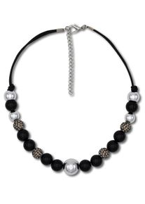 Firetti Damen Kette ohne Anhänger "im verschiedenen Look aneinander gereiht", Metall-Baumwolle-Perlen, L: 52cm, schwarz, Metall, Baumwolle, Perlen,