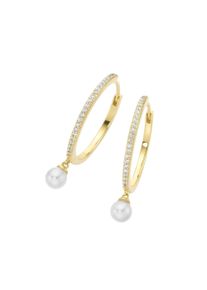 Damen Paar Creolen "mit weißen Muschelkern-Perlen und Zirkonia, Silber 925", Silber 925 (Sterlingsilber), gold, Giorgio Martello MILANO, Silber 925