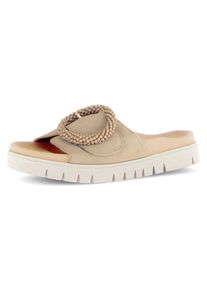 Gabor Damen Pantolette, Gr. 44, beige, Ziegenveloursleder, unifarben, modisch, Schuhe, Plateau, Sommerschuh, Schlappen mit Zierperlen an der